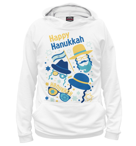 Мужское худи с изображением Happy Hanukkah цвета Белый