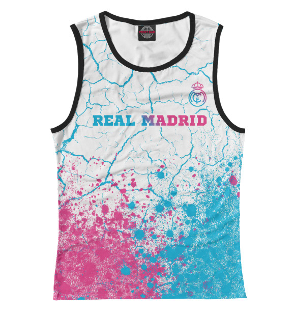 Майка для девочки с изображением Real Madrid Neon Gradient (трещины) цвета Белый