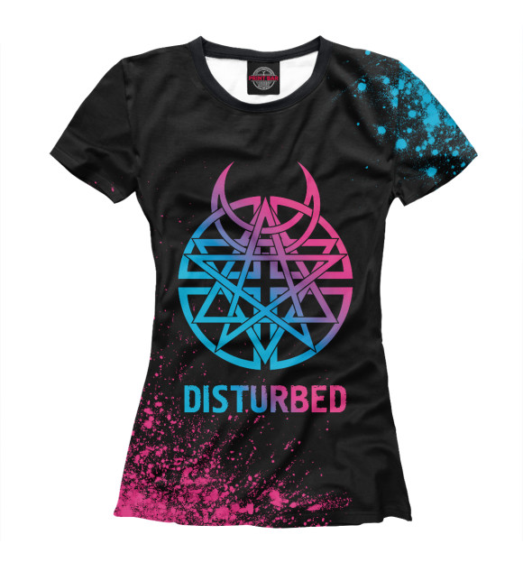 Женская футболка с изображением Disturbed Neon Gradient цвета Белый