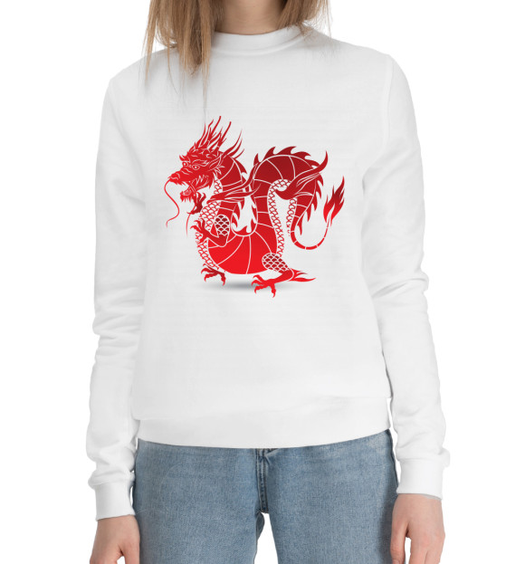 Женский хлопковый свитшот с изображением Dragon цвета Белый