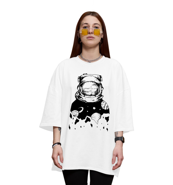 Женская футболка оверсайз с изображением Космос цвета Белый