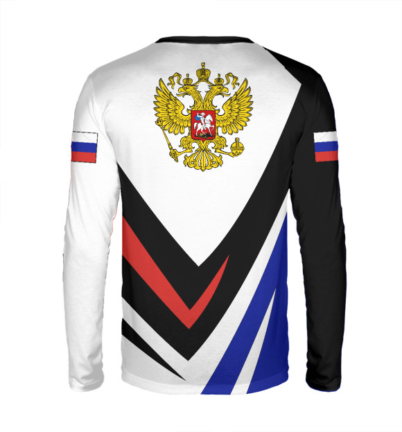 Мужской лонгслив с изображением Россия - флаг на рукавах цвета Белый