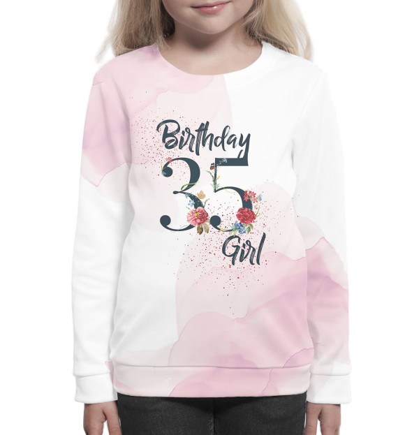 Свитшот для девочек с изображением 35 лет цвета Белый
