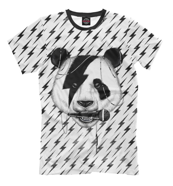 Мужская футболка с изображением Панда вокалист цвета Молочно-белый