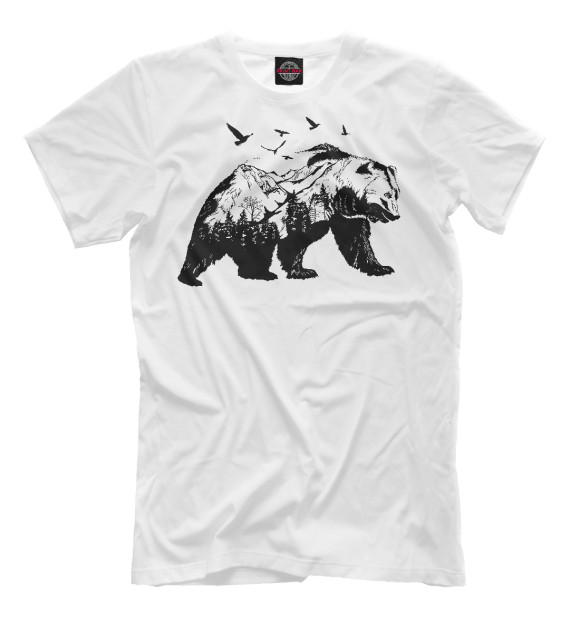 Мужская футболка с изображением Медведь цвета Молочно-белый