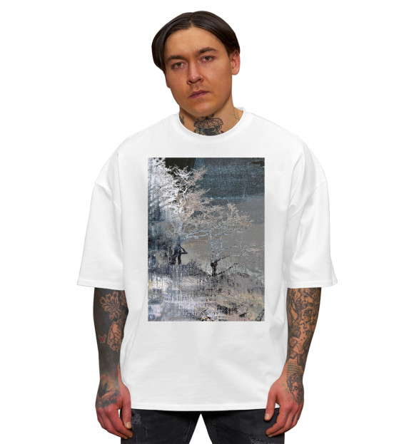 Мужская футболка оверсайз с изображением Лес цвета Белый