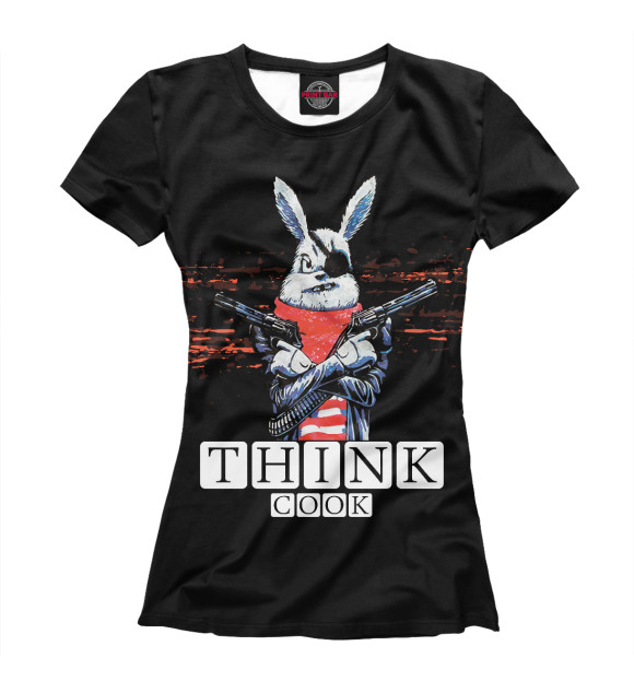 Женская футболка с изображением Кролик с Пистолетами цвета Белый