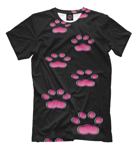 Футболка для мальчиков с изображением Розовые кошачьи следы цвета Черный