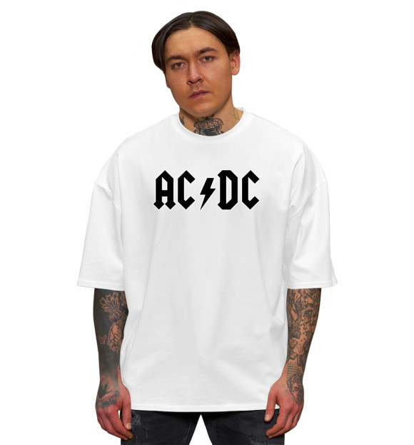 Мужская футболка оверсайз с изображением AC/DC цвета Белый