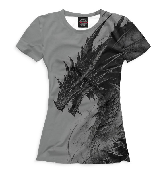 Женская футболка с изображением Серый Дракон цвета Белый