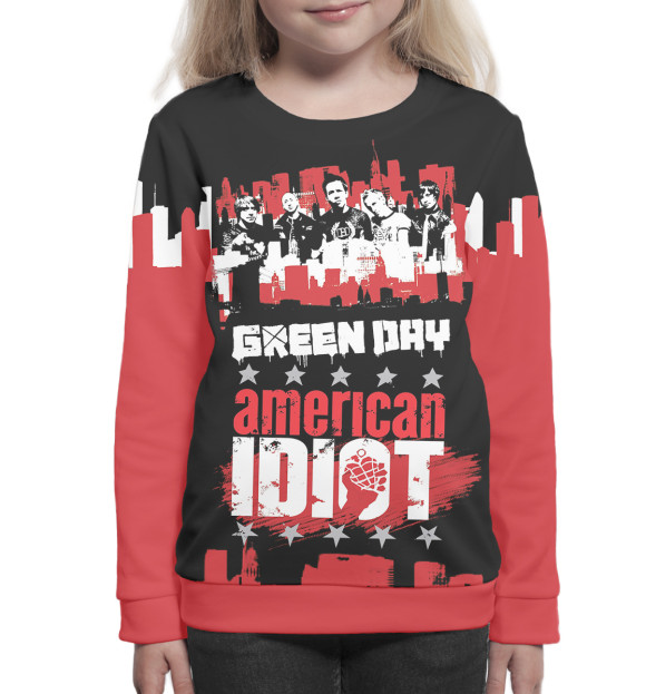 Свитшот для девочек с изображением Green Day цвета Белый