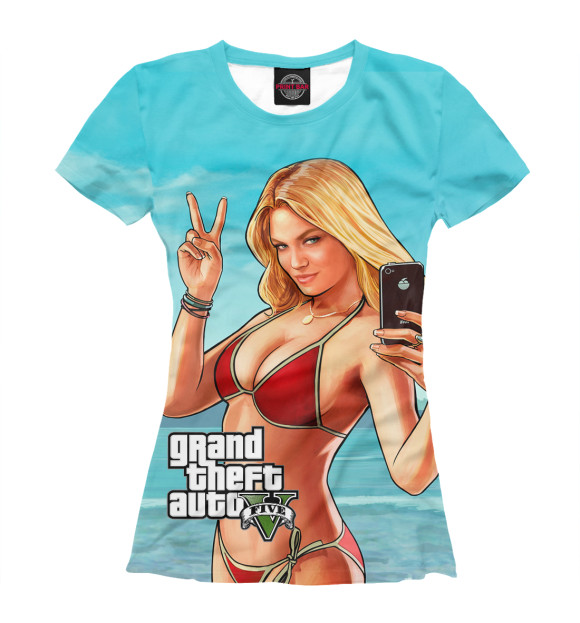 Женская футболка с изображением Grand Theft Auto V цвета Белый