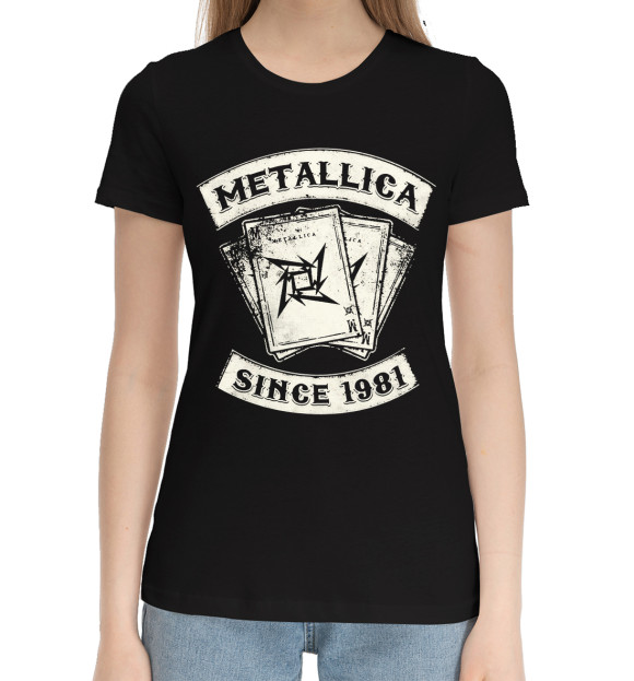 Женская хлопковая футболка с изображением Metallica цвета Черный