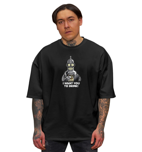 Мужская футболка оверсайз с изображением Futurama цвета Черный