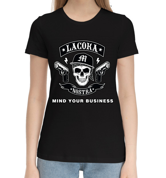 Женская хлопковая футболка с изображением La Coka Nostra цвета Черный