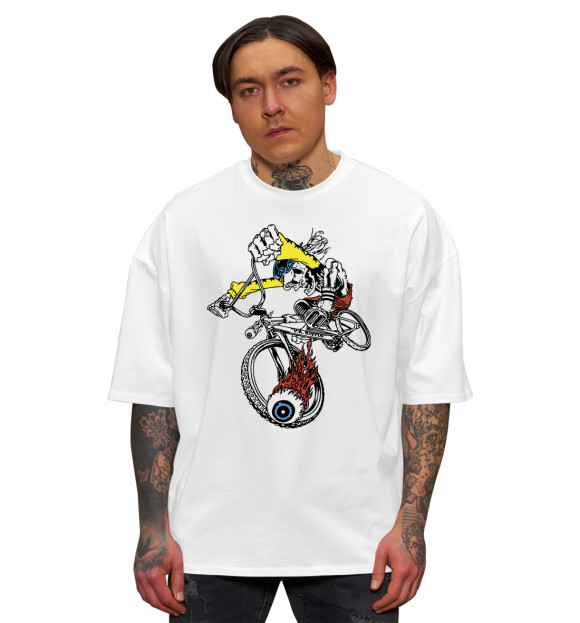 Мужская футболка оверсайз с изображением Crazy guy цвета Белый