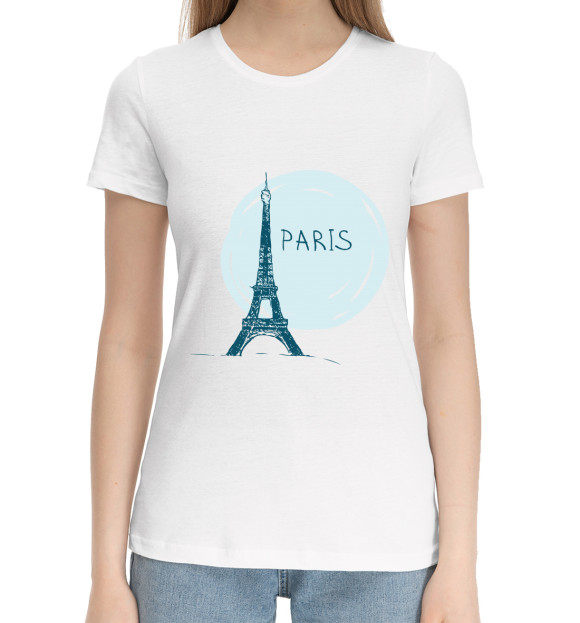 Женская хлопковая футболка с изображением Париж цвета Белый
