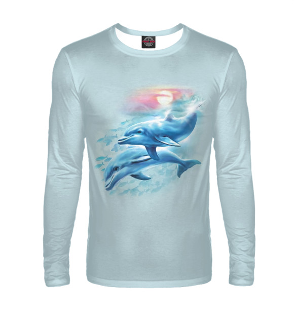 Мужской лонгслив с изображением Дельфины цвета Белый
