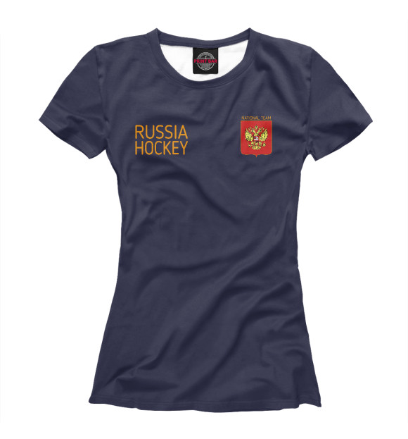 Женская футболка с изображением Russia hockey цвета Белый