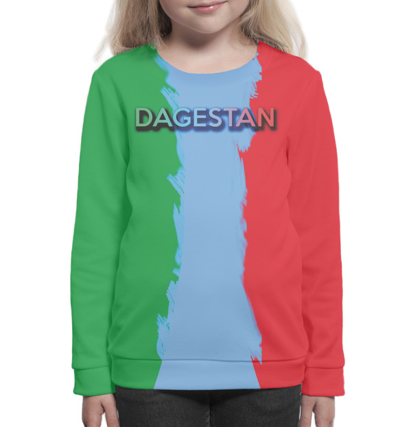 Свитшот для девочек с изображением Дагестан цвета Белый