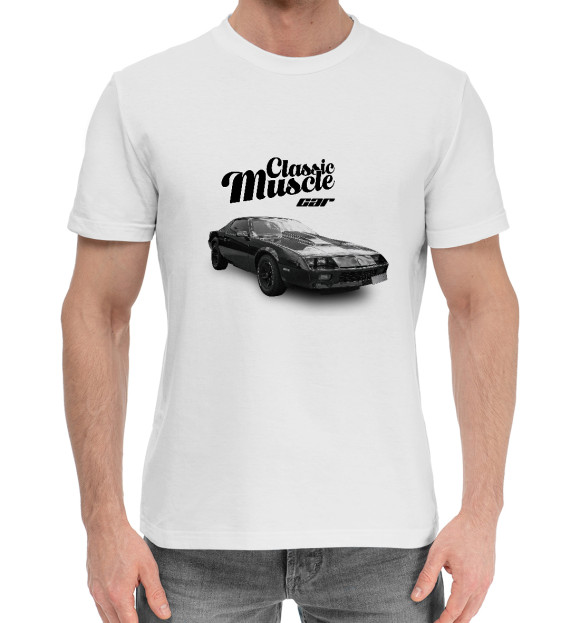 Мужская хлопковая футболка с изображением Classic muscle car цвета Белый