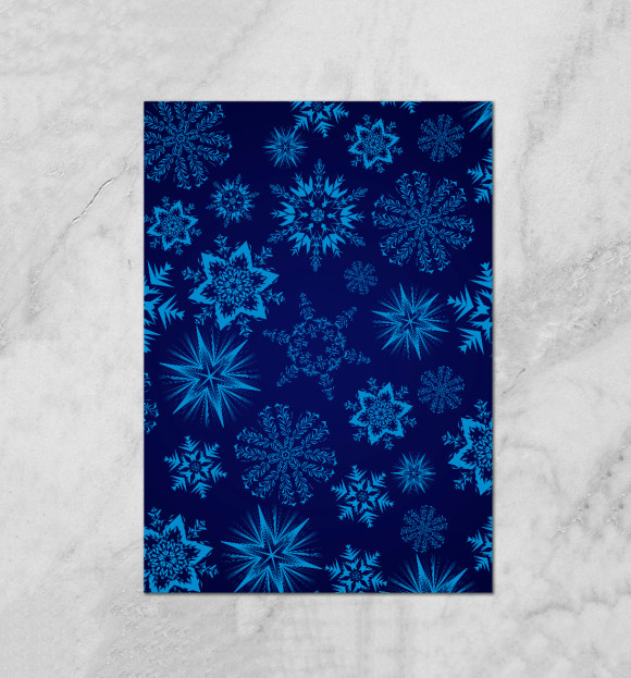 Плакат с изображением Синие снежинки цвета Белый