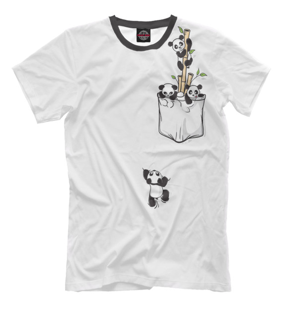 Мужская футболка с изображением Карманные панды цвета Молочно-белый