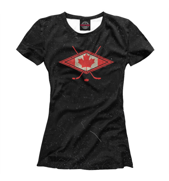Футболка для девочек с изображением Canadian Hockey Flag цвета Белый