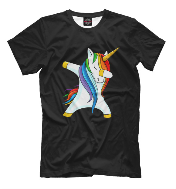 Мужская футболка с изображением Dabbing Unicorn цвета Черный