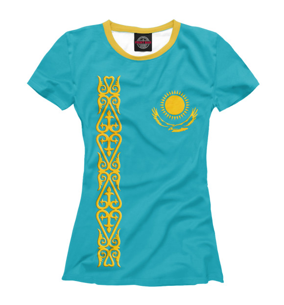 Женская футболка с изображением Казахстан цвета Белый