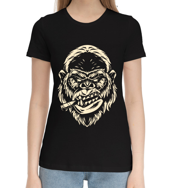 Женская хлопковая футболка с изображением King Kong#6 цвета Черный