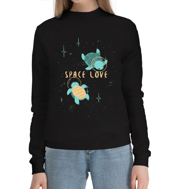 Женский хлопковый свитшот с изображением Space love цвета Черный