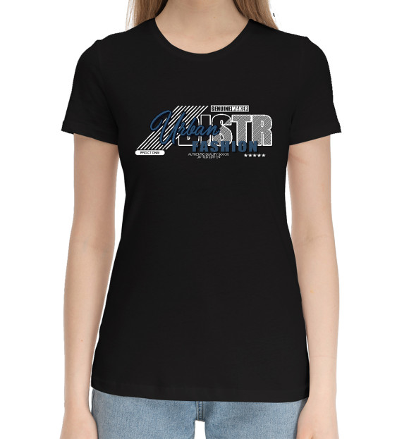 Женская хлопковая футболка с изображением Urban style (клетка) цвета Черный