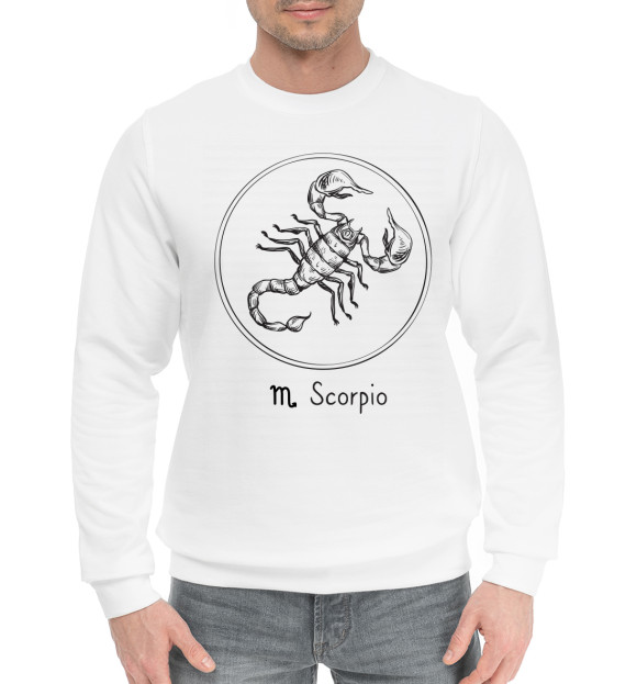 Мужской хлопковый свитшот с изображением Scorpio цвета Белый