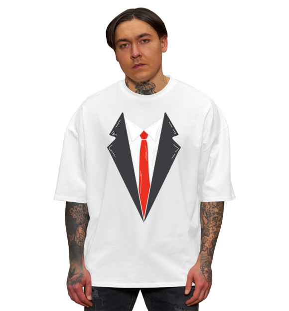 Мужская футболка оверсайз с изображением Галстук цвета Белый