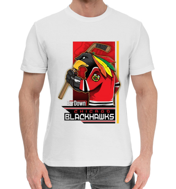 Мужская хлопковая футболка с изображением Chicago Blackhawks цвета Белый