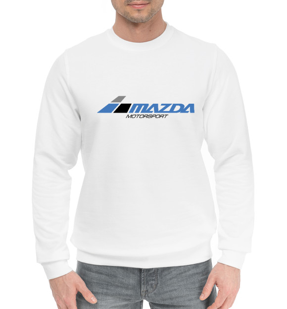 Мужской хлопковый свитшот с изображением Mazda motorsport цвета Белый