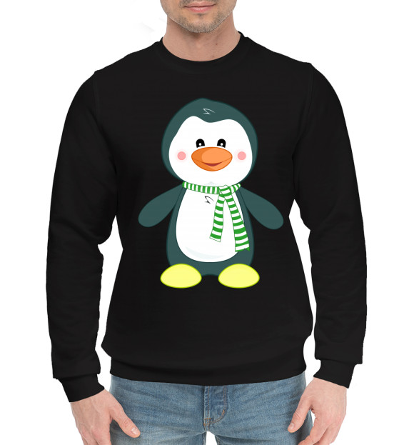 Мужской хлопковый свитшот с изображением Пингвин цвета Черный