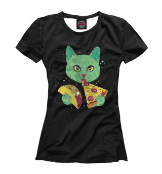Женская футболка Cat Eating Pizza and Taco