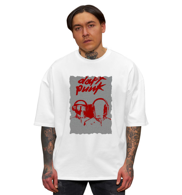 Мужская футболка оверсайз с изображением Daft Punk цвета Белый