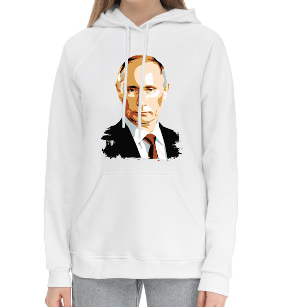Женский хлопковый худи с изображением Путин цвета Белый