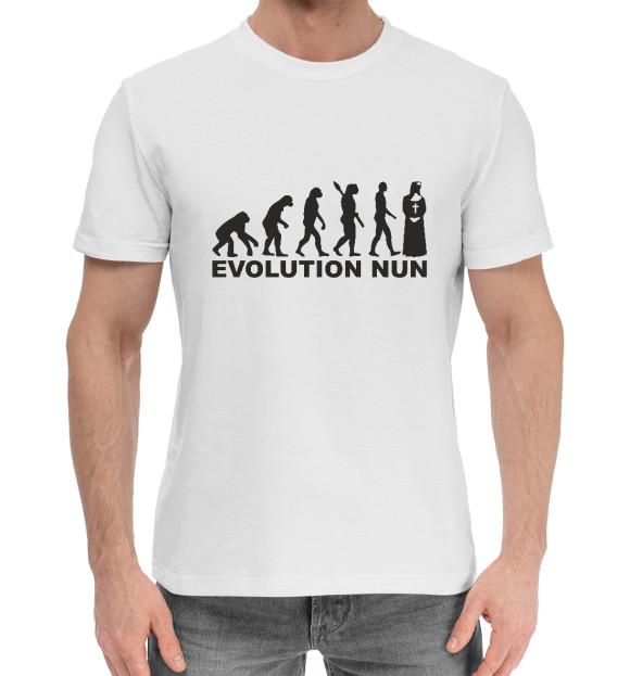 Мужская хлопковая футболка с изображением Эволюция монашки цвета Белый