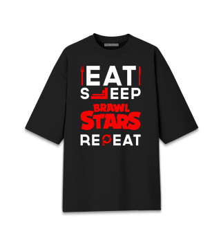Мужская футболка оверсайз Eat Sleep Brawl Stars Repeat красный
