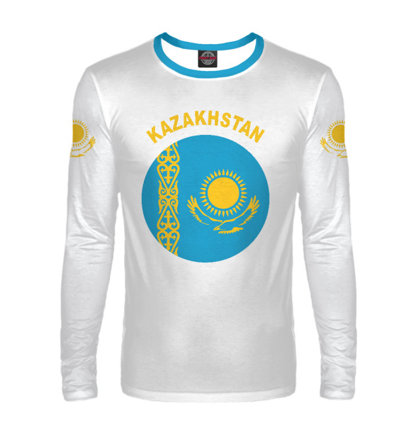 Мужской лонгслив с изображением Казахстан цвета Белый