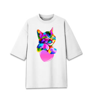 Женская футболка оверсайз Радужный котенок
