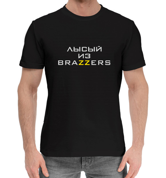 Мужская хлопковая футболка с изображением Лысый из Brazzers цвета Черный