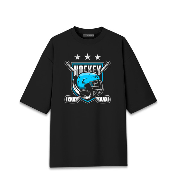 Мужская футболка оверсайз с изображением Hockey цвета Черный