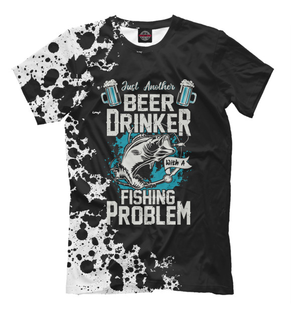 Мужская футболка с изображением Beer Drinker Fishing цвета Белый