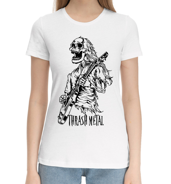 Женская хлопковая футболка с изображением Thrash metal цвета Белый