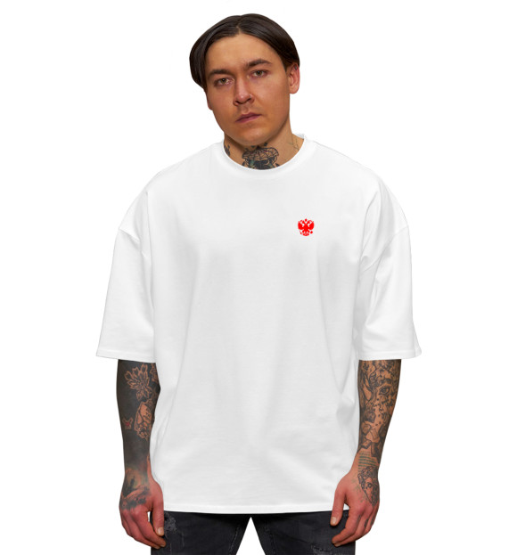 Мужская футболка оверсайз с изображением Россия цвета Белый